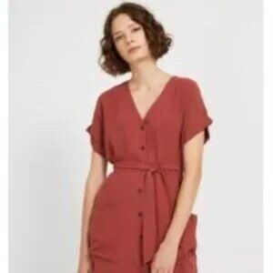 Frank And Oak Women's Button Down Short Sleeve Mini Dress with Front Tie Size S